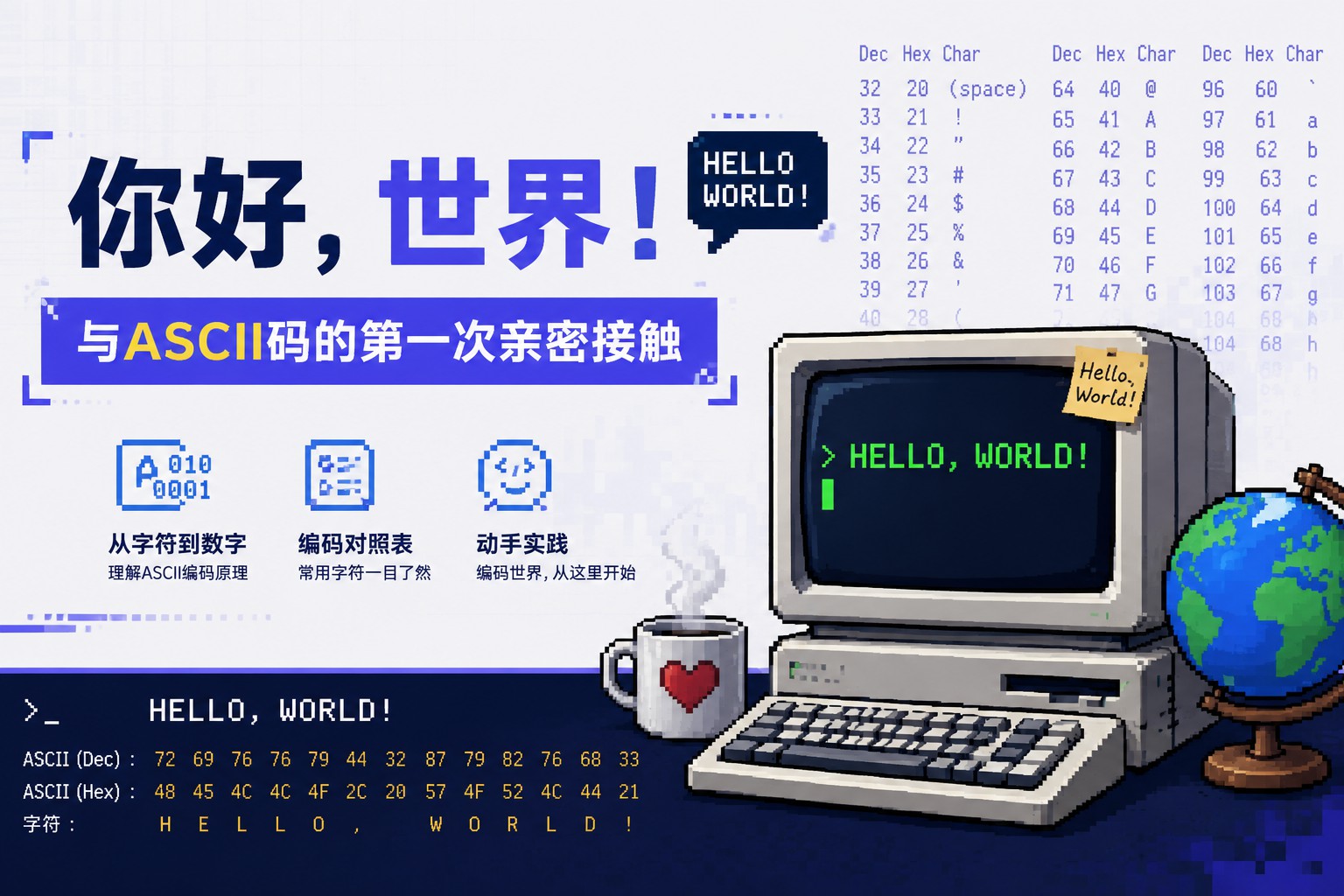 你好，世界！：与ASCII码的第一次亲密接触-咸鱼科技躺盐社区